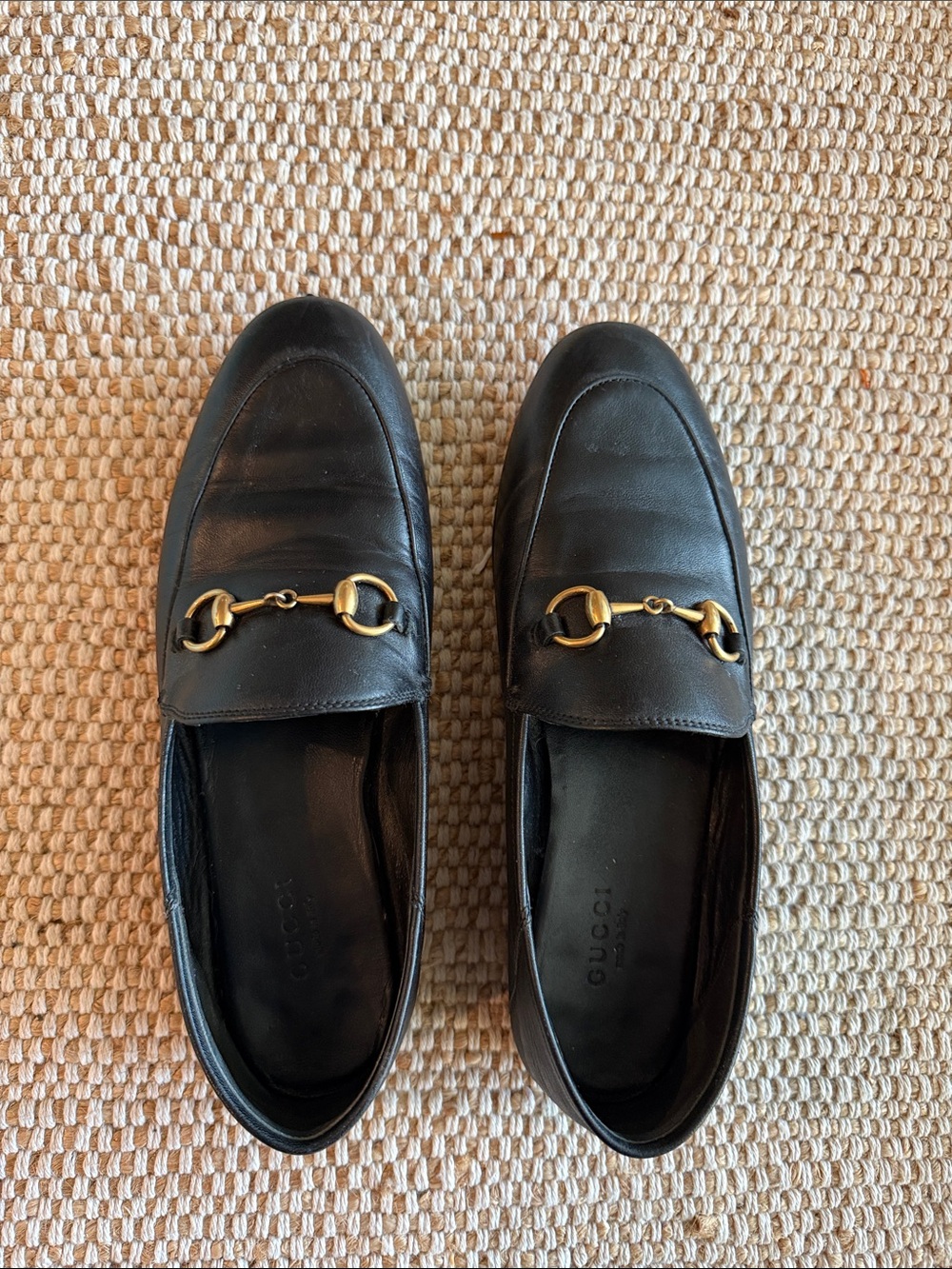 Gucci Black Leather Horsebit Slip-On Loafers with Gold Hardware Sz 36.5 - Picture 2 of 9